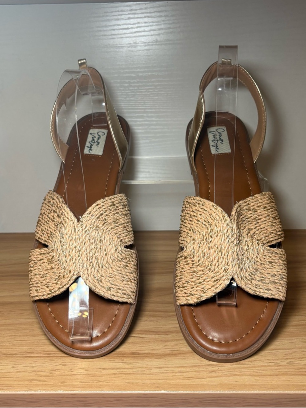 Crown Braided Flat Sandals in Tan with Gold Accent